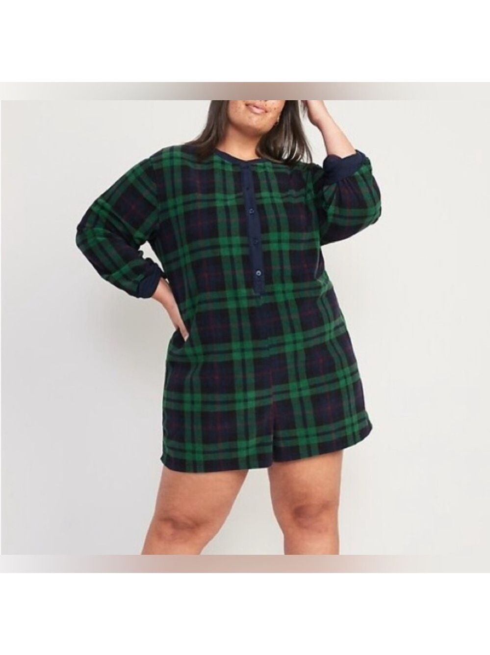 Old Navy Match The Fam Buffalo Plaid Fleece Christmas Holiday PJs Romper XL Tall